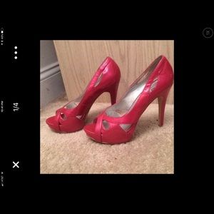 Pink peep toe high heel shoes, sz 8, like new